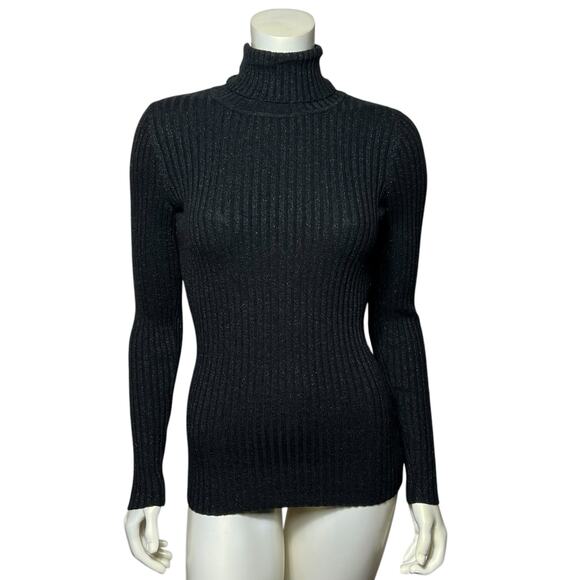 Express Black Ribbed Cutout Long Sleeve Turtleneck Top Y2K Fashion Medium - Picture 1 of 6